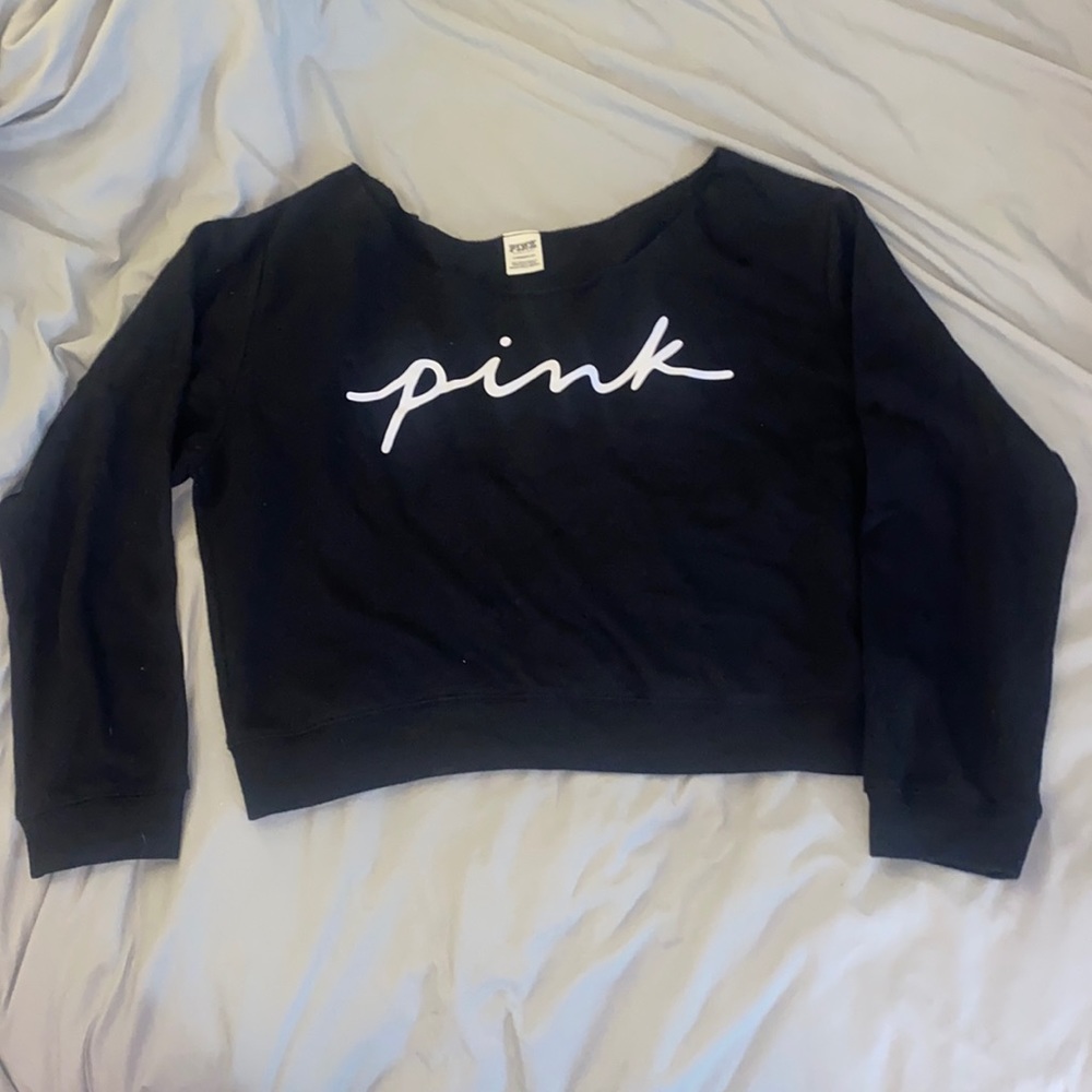 VS PINK Logo Shop Off the Shoulder Sweatshirt